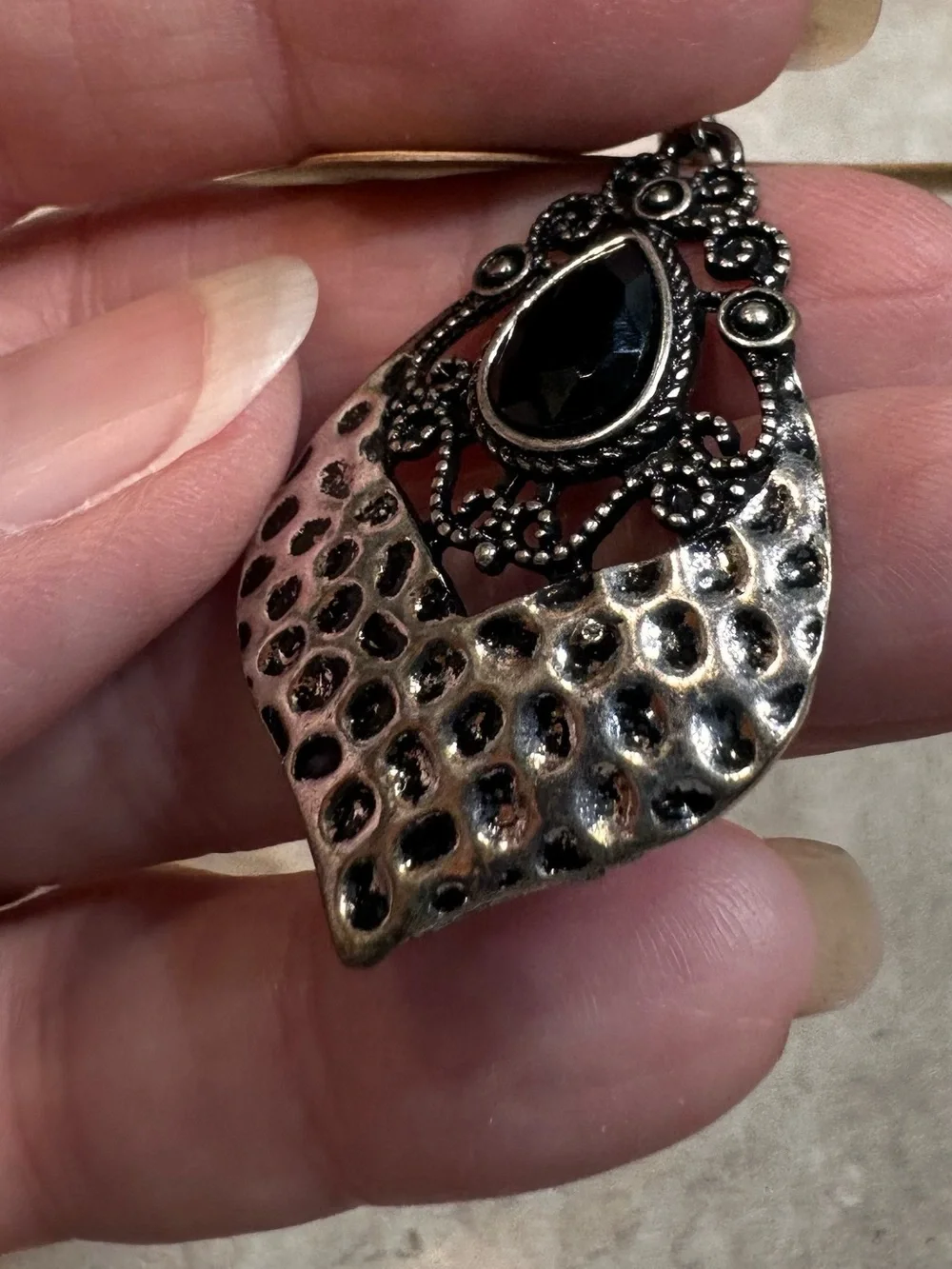 Vintage style silver tone black Bohemian Filigree Teardrop Dangle Earrings